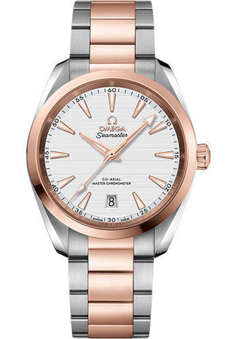 Omega Aqua Terra 150M Co-Axial Master Chronometer Watch - 38 mm Steel And Sedna Gold Case - Silvery Dial - Brushed And Polished Steel And Sedna Gold Bracelet - 220.20.38.20.02.001