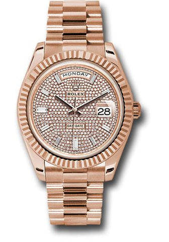 Rolex Everose Gold Day-Date 40 Watch - Fluted Bezel - Diamond Paved Dial - President Bracelet - 228235 dpbdp
