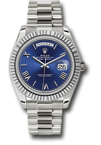 Rolex White Gold Day-Date 40 Watch - Fluted Bezel - Blue Bevelled Roman Dial - President Bracelet - 228239 blrp