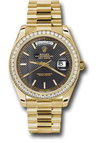 Rolex Yellow Gold Day-Date 40 Watch -  Bezel - Black Diagonal Motif Index Dial - President Bracelet - 228348RBR bkdmip