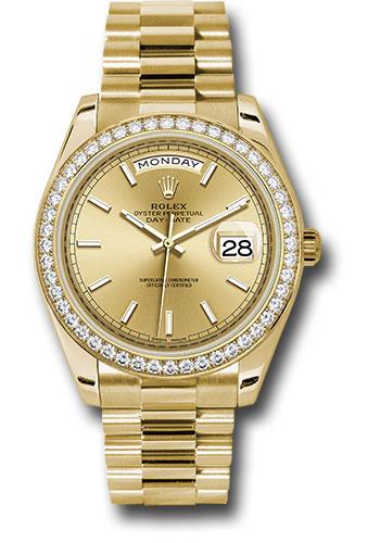 Rolex Yellow Gold Day-Date 40 Watch -  Bezel - Champagne Index Dial - President Bracelet - 228348RBR chip