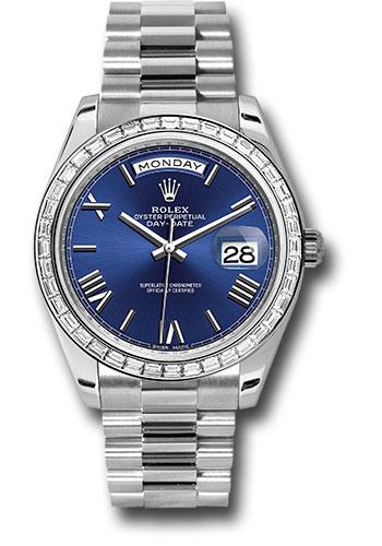 Rolex 950 Platinum Day-Date 40 Watch -  Bezel - Blue Bevelled Roman Dial - President Bracelet - 228396TBR blrp