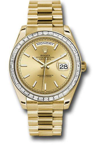 Rolex Yellow Gold Day-Date 40 Watch -  Bezel - Champagne Index Dial - President Bracelet - 228398TBR chip
