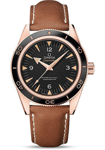 Omega Seamaster 300 Omega Master Co-Axial Watch - 41 mm Sedna Gold Case - Ceramic Bezel - Black Dial - Brown Leather Strap - 233.62.41.21.01.002