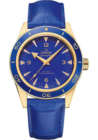Omega Seamaster 300 Omega Co-Axial Master Chronometer - 41 mm Yellow Gold Case - Deep Blue Dial - Blue Leather Strap - 234.63.41.21.99.002