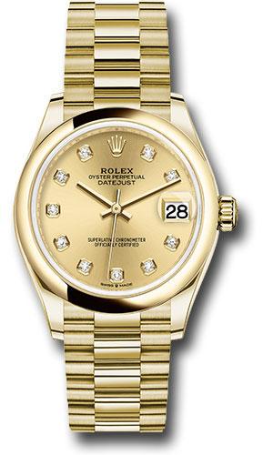 Rolex Yellow Gold Datejust 31 Watch - Domed Bezel - Champagne Diamond Dial - President Bracelet - 278248 chdp