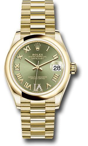 Rolex Yellow Gold Datejust 31 Watch - Domed Bezel - Olive Green Diamond Six Dial - President Bracelet - 278248 ogdr6p