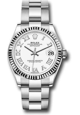 Rolex Steel and White Gold Datejust 31 Watch - Fluted Bezel - White Roman Dial - Oyster Bracelet - 278274 wro