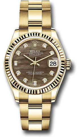 Rolex Yellow Gold Datejust 31 Watch - Fluted Bezel - Dark Mother-of-Pearl Diamond Dial - Oyster Bracelet - 278278 dkmdo