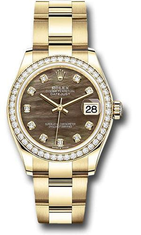 Rolex Yellow Gold Datejust 31 Watch - Diamond Bezel - Dark Mother-of-Pearl Diamond Dial - Oyster Bracelet - 278288RBR dkmdo