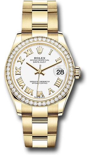 Rolex Yellow Gold Datejust 31 Watch - Diamond Bezel - White Roman Dial - Oyster Bracelet - 278288RBR wro