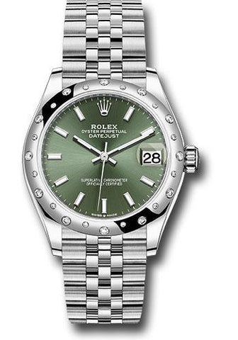 Rolex Steel and White Gold Datejust 31 Watch - Domed 24 Diamond Bezel - Mint Green Index Dial - Jubilee Bracelet - 2020 Release - 278344RBR mgij