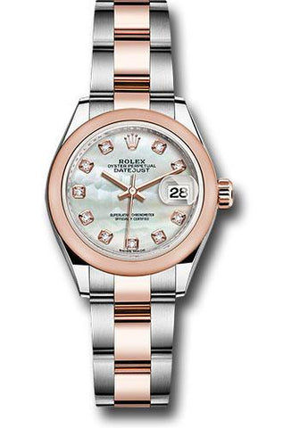 Rolex Steel and Everose Gold Rolesor Lady-Datejust 28 Watch - Domed Bezel - White Mother-Of-Pearl Diamond Dial - Oyster Bracelet - 279161 mdo