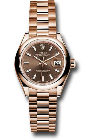 Rolex Everose Gold Lady-Datejust 28 Watch - Domed Bezel - Chocolate Index Dial - President Bracelet - 279165 choip