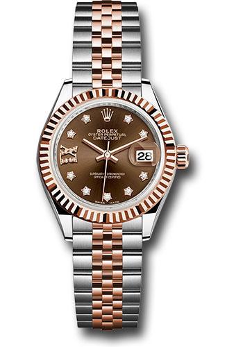 Rolex Steel and Everose Gold Rolesor Lady-Datejust 28 Watch - Fluted Bezel - Chocolate Diamond Star Dial - Jubilee Bracelet - 279171 cho9dix8dj