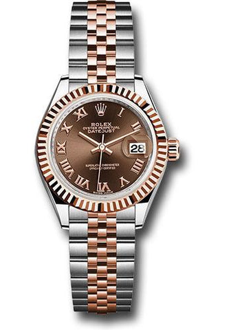 Rolex Steel and Everose Gold Rolesor Lady-Datejust 28 Watch - Fluted Bezel - Chocolate Roman Dial - Jubilee Bracelet - 279171 chorj