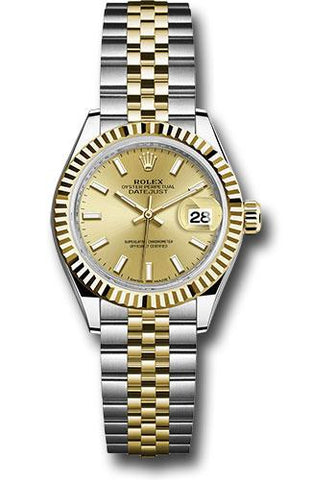 Rolex Steel and Yellow Gold Rolesor Lady-Datejust 28 Watch - Fluted Bezel - Champagne Index Dial - Jubilee Bracelet - 279173 chij