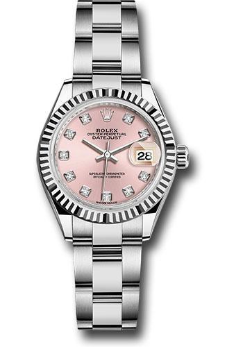 Rolex Steel and White Gold Rolesor Lady-Datejust 28 Watch - Fluted Bezel - Pink Diamond Dial - Oyster Bracelet - 279174 pdo