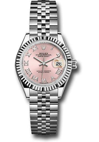 Rolex Steel and White Gold Rolesor Lady-Datejust 28 Watch - Fluted Bezel - Pink Roman Dial - Jubilee Bracelet - 279174 prj