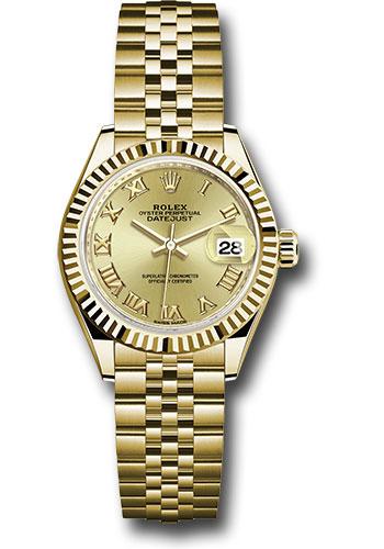 Rolex Yellow Gold Lady-Datejust 28 Watch - Fluted Bezel - Champagne Roman Dial - Jubilee Bracelet - 279178 chrj