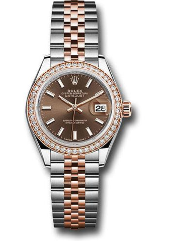 Rolex Steel and Everose Gold Rolesor Lady-Datejust 28 Watch - Diamond Bezel - Chocolate Index Dial - Jubilee Bracelet - 279381RBR choij