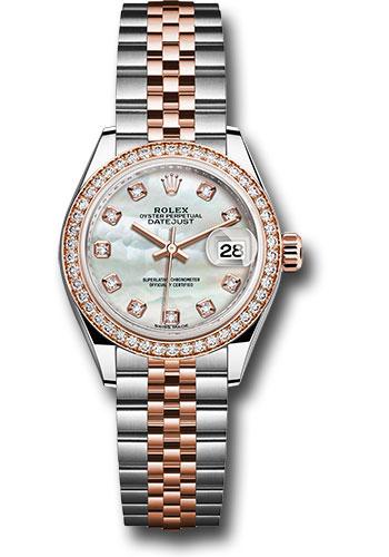 Rolex Steel and Everose Gold Rolesor Lady-Datejust 28 Watch - Diamond Bezel - White Mother-Of-Pearl Diamond Dial - Jubilee Bracelet - 279381RBR mdj