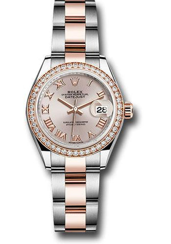 Rolex Steel and Everose Gold Rolesor Lady-Datejust 28 Watch - Diamond Bezel - Sundust Roman Dial - Oyster Bracelet - 279381RBR suro