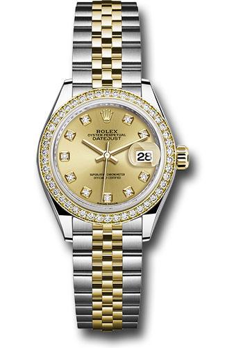 Rolex Steel and Yellow Gold Rolesor Lady-Datejust 28 Watch - Diamond Bezel - Champagne Diamond Dial - Jubilee Bracelet - 279383RBR chdj