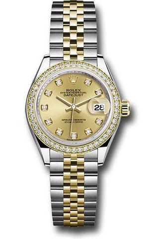 Rolex Steel and Yellow Gold Rolesor Lady-Datejust 28 Watch - Diamond Bezel - Champagne Diamond Dial - Jubilee Bracelet - 279383RBR chdj