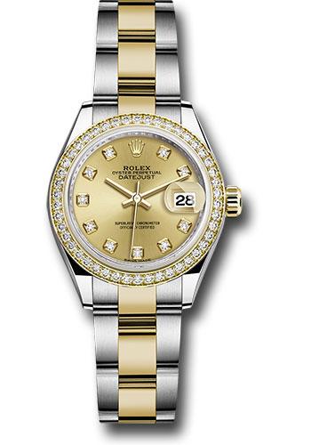 Rolex Steel and Yellow Gold Rolesor Lady-Datejust 28 Watch - Diamond Bezel - Champagne Diamond Dial - Oyster Bracelet - 279383RBR chdo