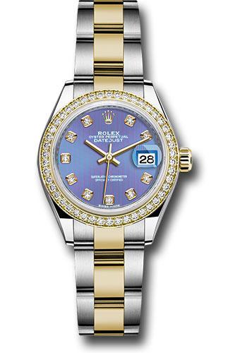 Rolex Steel and Yellow Gold Rolesor Lady-Datejust 28 Watch - Diamond Bezel - Lavender Diamond Dial - Oyster Bracelet - 279383RBR ldo