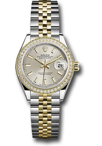Rolex Steel and Yellow Gold Rolesor Lady-Datejust 28 Watch - Diamond Bezel - Silver Index Dial - Jubilee Bracelet - 279383RBR sij