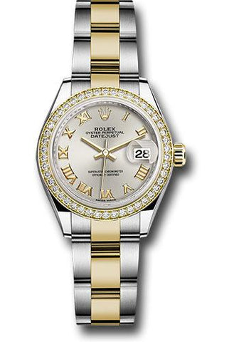 Rolex Steel and Yellow Gold Rolesor Lady-Datejust 28 Watch - Diamond Bezel - Silver Roman Dial - Oyster Bracelet - 279383RBR sro