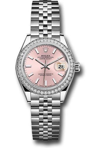 Rolex Steel and White Gold Rolesor Lady-Datejust 28 Watch - 44 Diamond Bezel - Pink Index Dial - Jubilee Bracelet - 279384RBR pij