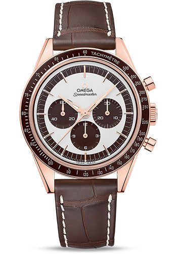Omega Seamaster Moonwatch Numbered Edition Watch - 39.7 mm Sedna Gold Case - Ceramic Bezel - Silver Dial - Brown Leather Strap - 311.63.40.30.02.001