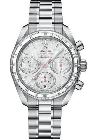 Omega Speedmaster 38 Co-Axial Chronograph Watch - 38 mm Steel Case - Mother-Of-Pearl Diamond Dial - 324.30.38.50.55.001