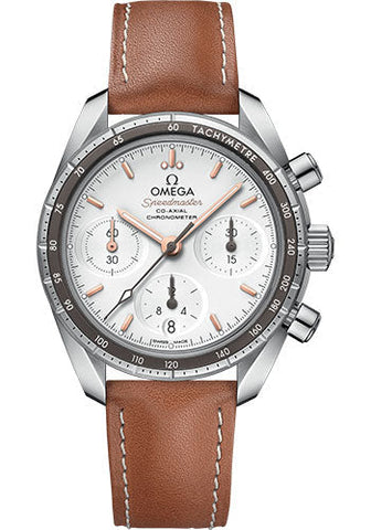 Omega Speedmaster 38 Co-Axial Chronograph Watch - 38 mm Steel Case - Silvery Dial - Novo Nappa Leather Strap - 324.32.38.50.02.001