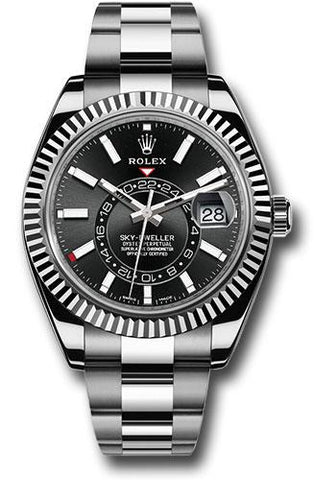 Rolex White Rolesor Sky-Dweller Watch - Black Index Dial - Oyster Bracelet - 326934 bk