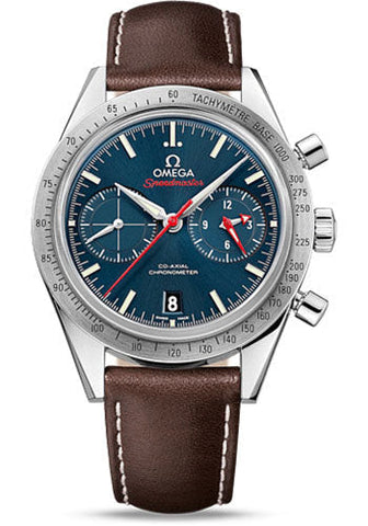 Omega Speedmaster '57 Omega Co-Axial Chronograph Watch - 41.5 mm Steel Case - Brushed Bezel - Blue Dial - Brown Leather Strap - 331.12.42.51.03.001