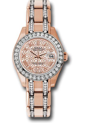 Rolex Everose Gold Lady-Datejust Pearlmaster 29 Watch - 34 Diamond Bezel - Mother-Of-Pearl And Pink Gold Lotus Flower Motif Roman Dial - 80285.74945 mfldr