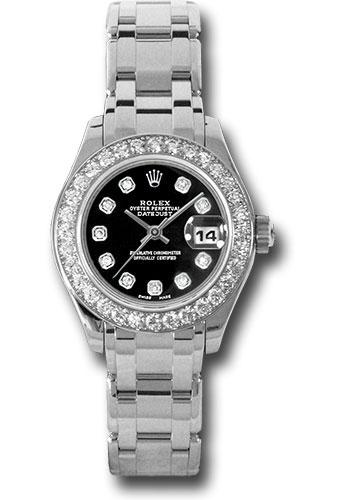 Rolex White Gold Lady-Datejust Pearlmaster 29 Watch - 32 Diamond Bezel - Black Diamond Dial - 80299 bkd