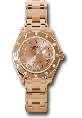 Rolex Pink Gold Lady-Datejust Pearlmaster 29 Watch - 12 Diamond Bezel - Pink Champagne Diamond Roman Vi Roman Dial - 80315 chrd