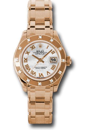 Rolex Pink Gold Lady-Datejust Pearlmaster 29 Watch - 12 Diamond Bezel - Mother-Of-Pearl Roman Dial - 80315 mr
