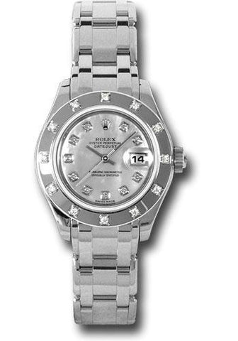 Rolex White Gold Lady-Datejust Pearlmaster 29 Watch - 12 Diamond Bezel - Mother-Of-Pearl Diamond Dial - 80319 md