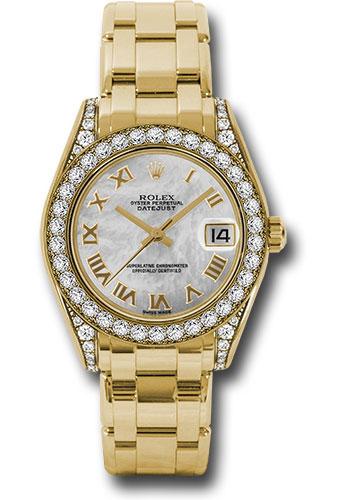 Rolex Yellow Gold Datejust Pearlmaster 34 Watch - 34 Diamond Bezel - White Mother-Of-Pearl Roman Dial - 81158 mr