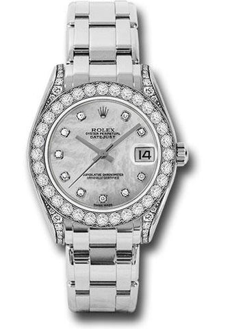Rolex White Gold Datejust Pearlmaster 34 Watch - 34 Diamond Bezel - White Mother-Of-Pearl Diamond Dial - 81159 md