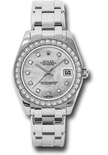 Rolex White Gold Datejust Pearlmaster 34 Watch - 34 Diamond Bezel - White Mother-Of-Pearl Diamond Dial - 81299 md