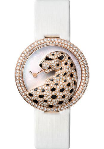 Cartier Panthere Divine Watch - 38 mm Pink Gold Diamond Case - Mother-Of-Pearl Dial - White Alligator Strap - HPI00762