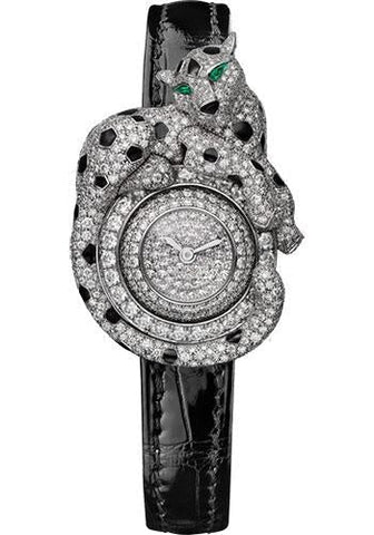 Cartier Panthere Espiegle de Cartier Watch - White Gold Diamond Case - White Gold Dial - Black Alligator Strap - HPI00773
