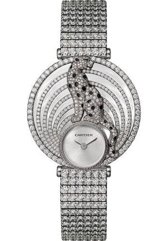Cartier Panthere Royale de Cartier Watch - 36 mm White Gold Diamond Case - Silvered Dial - White Gold Paved Diamond Bracelet - HPI01098